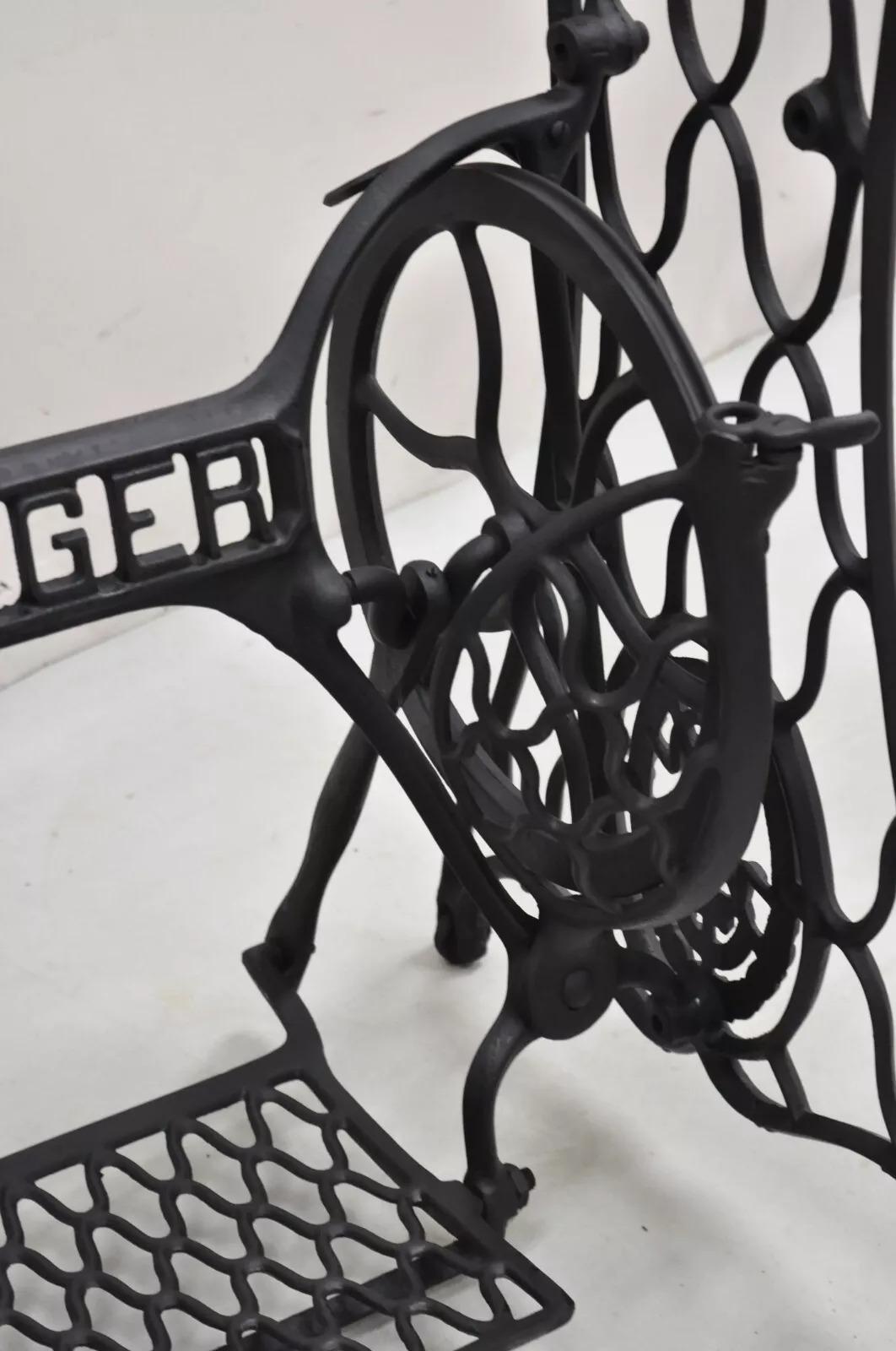 Antique Singer Cast Iron Treadle Sewing Machine Pink Marble Top Accent Table For Sale 5