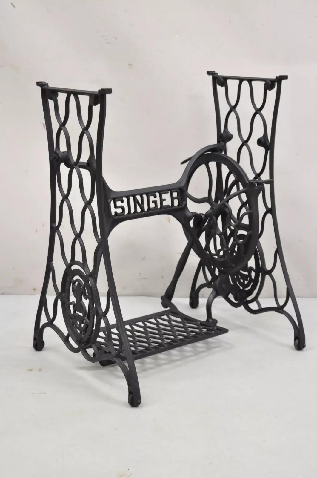 Antique Singer Cast Iron Treadle Sewing Machine Pink Marble Top Accent Table For Sale 6