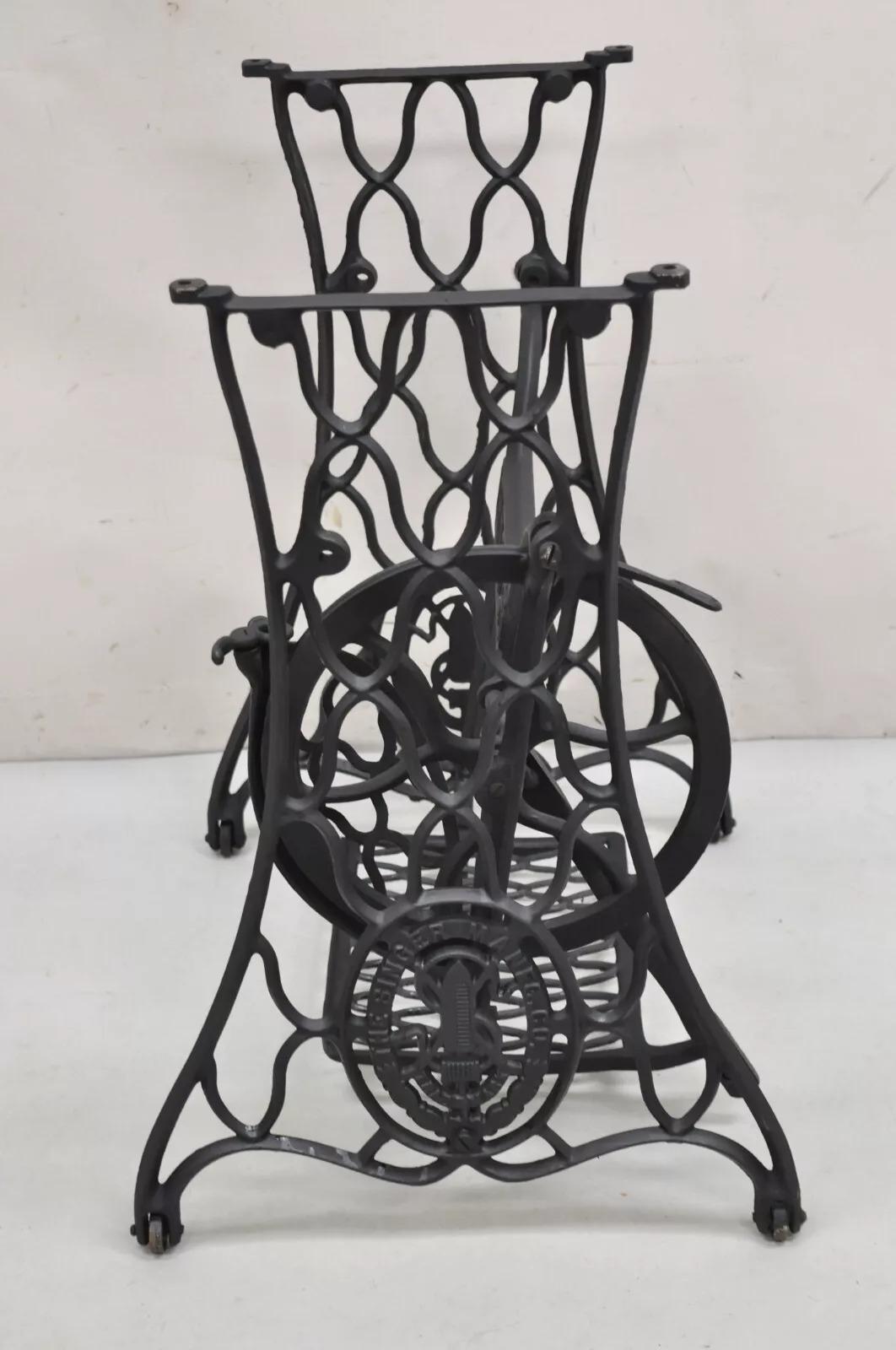 Antique Singer Cast Iron Treadle Sewing Machine Pink Marble Top Accent Table For Sale 3