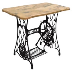 Antique Singer Cast Iron Treadle Sewing Machine Pink Marble Top Accent Table