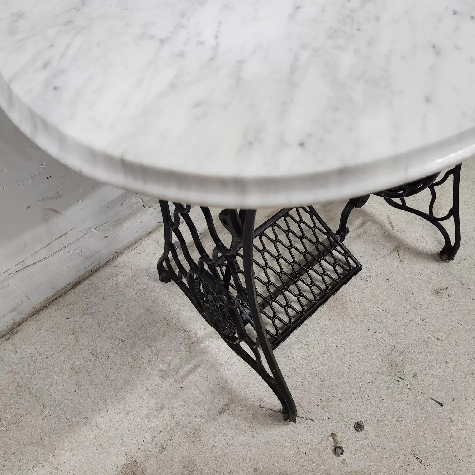 Antique Singer Iron Table Carrara Marble Top For Sale 5