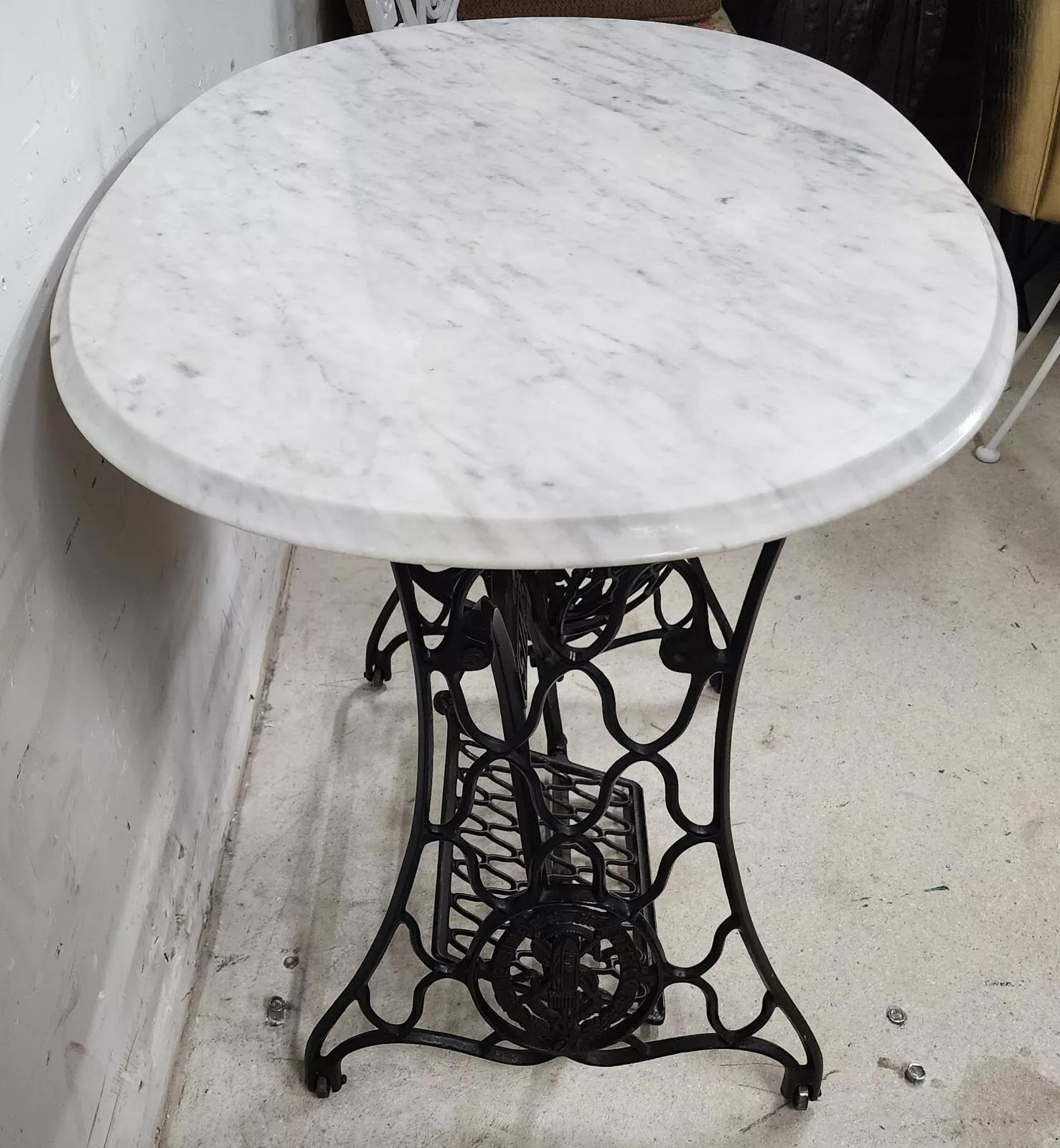 Antique Singer Iron Table Carrara Marble Top For Sale 6