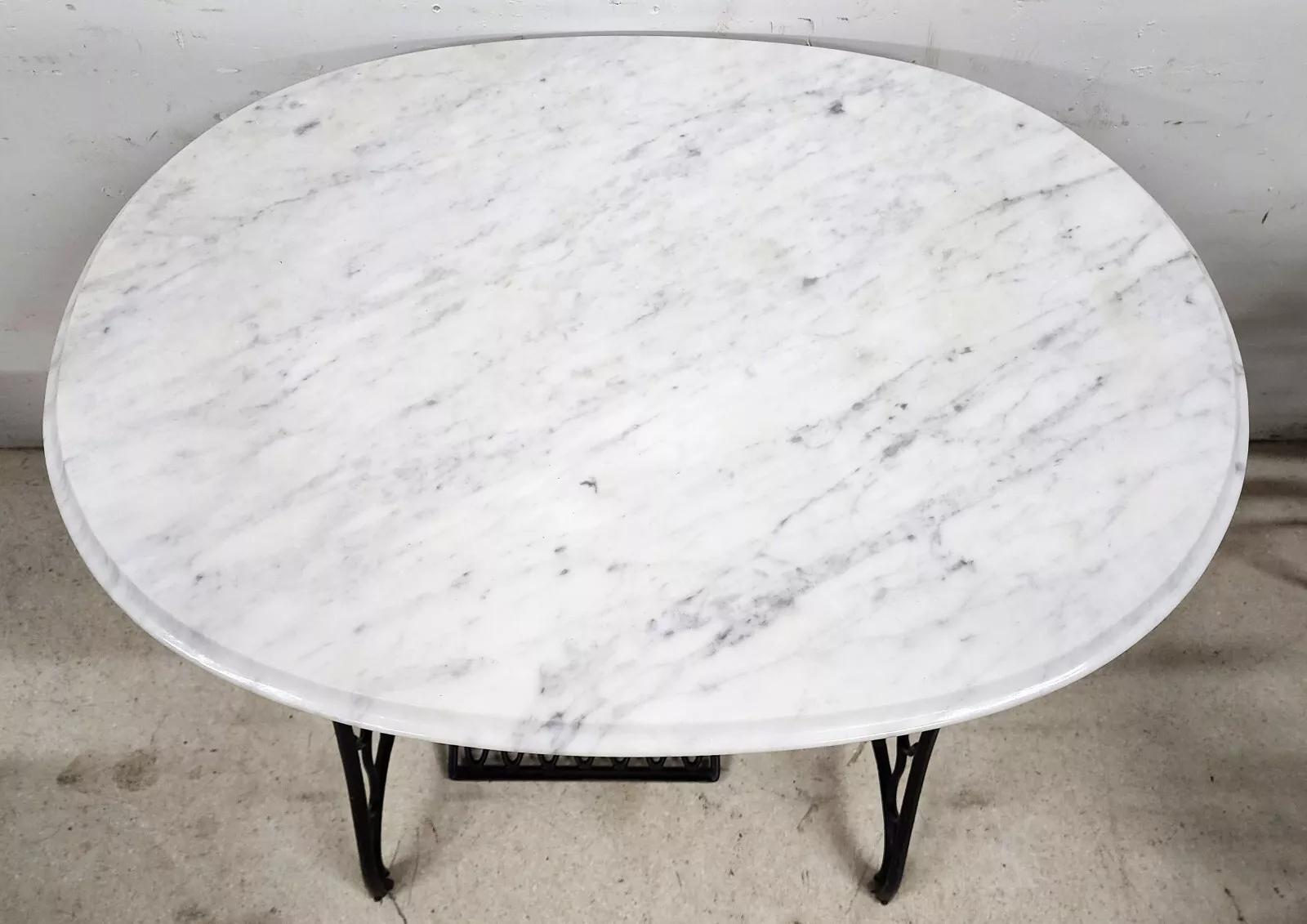 20th Century Antique Singer Iron Table Carrara Marble Top For Sale