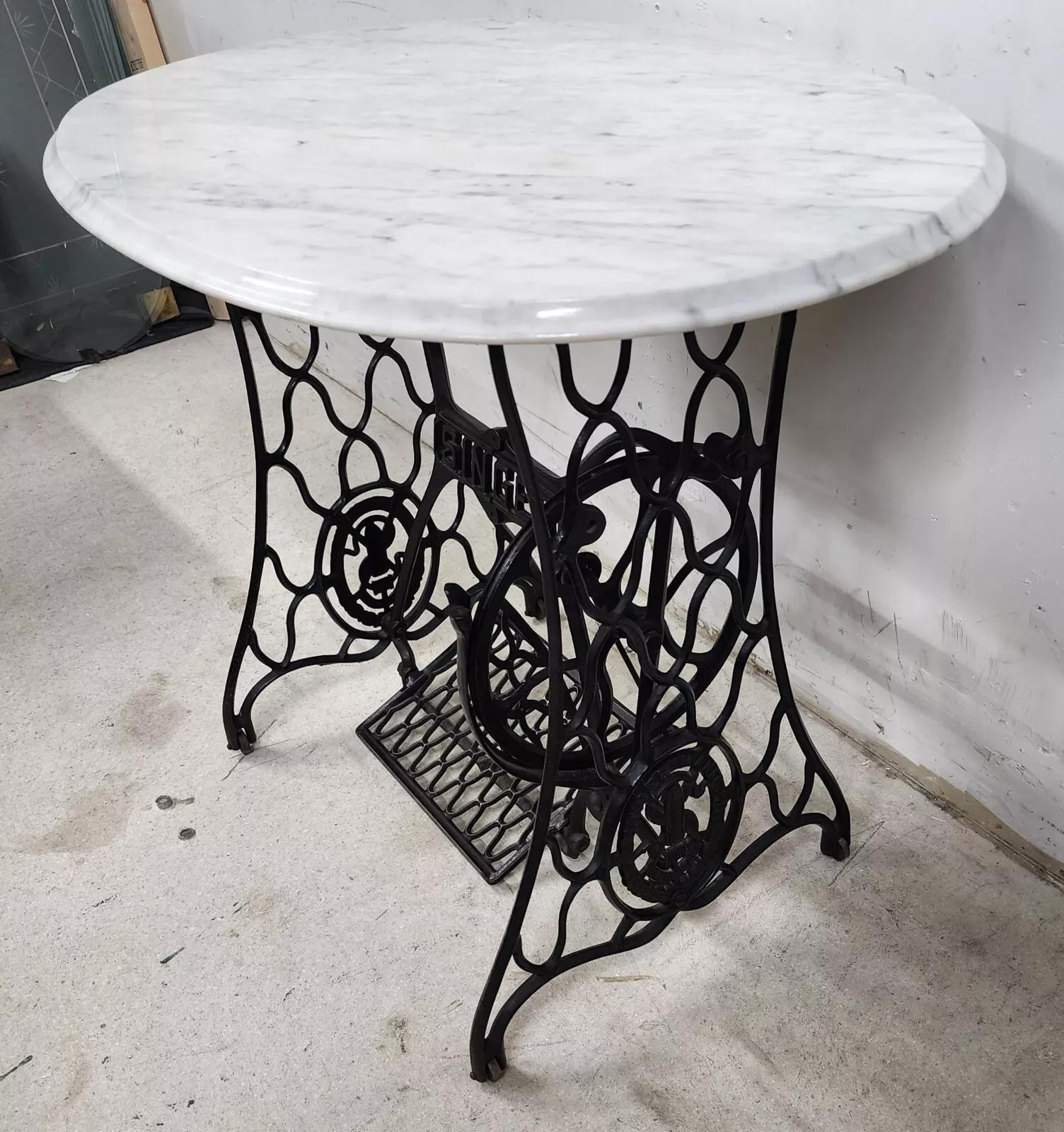 Antique Singer Iron Table Carrara Marble Top For Sale 1