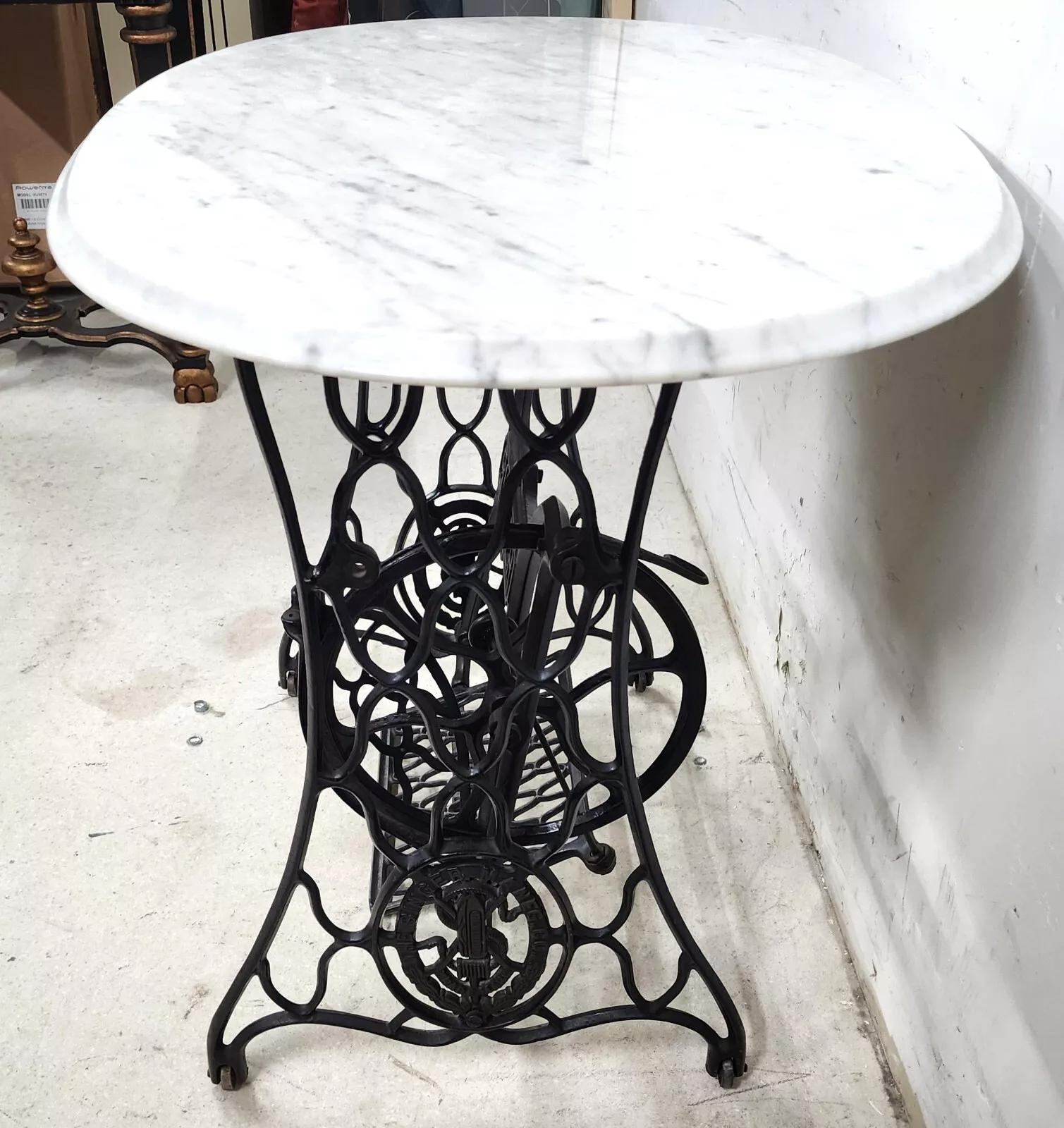 Antique Singer Iron Table Carrara Marble Top For Sale 2