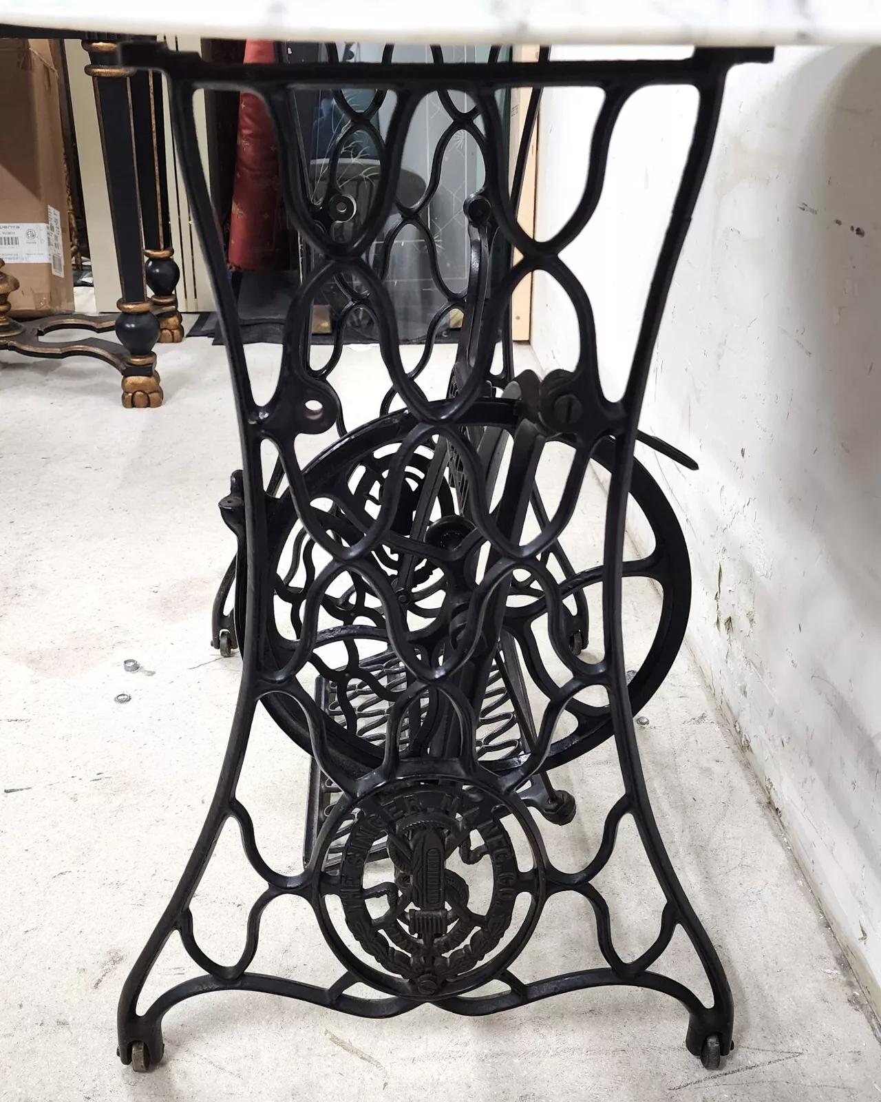 Antique Singer Iron Table Carrara Marble Top For Sale 3