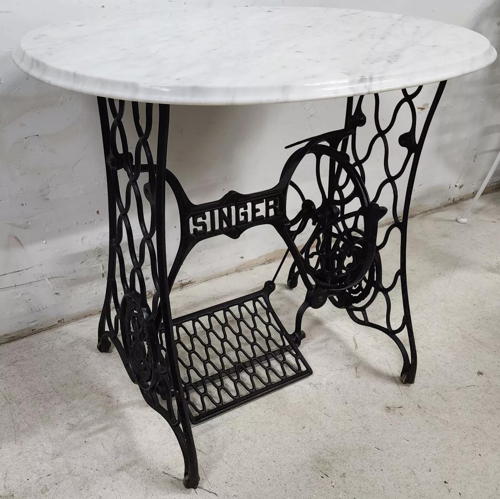 Antique Singer Iron Table Carrara Marble Top For Sale 4