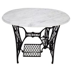 Antique Singer Iron Table Carrara Marble Top