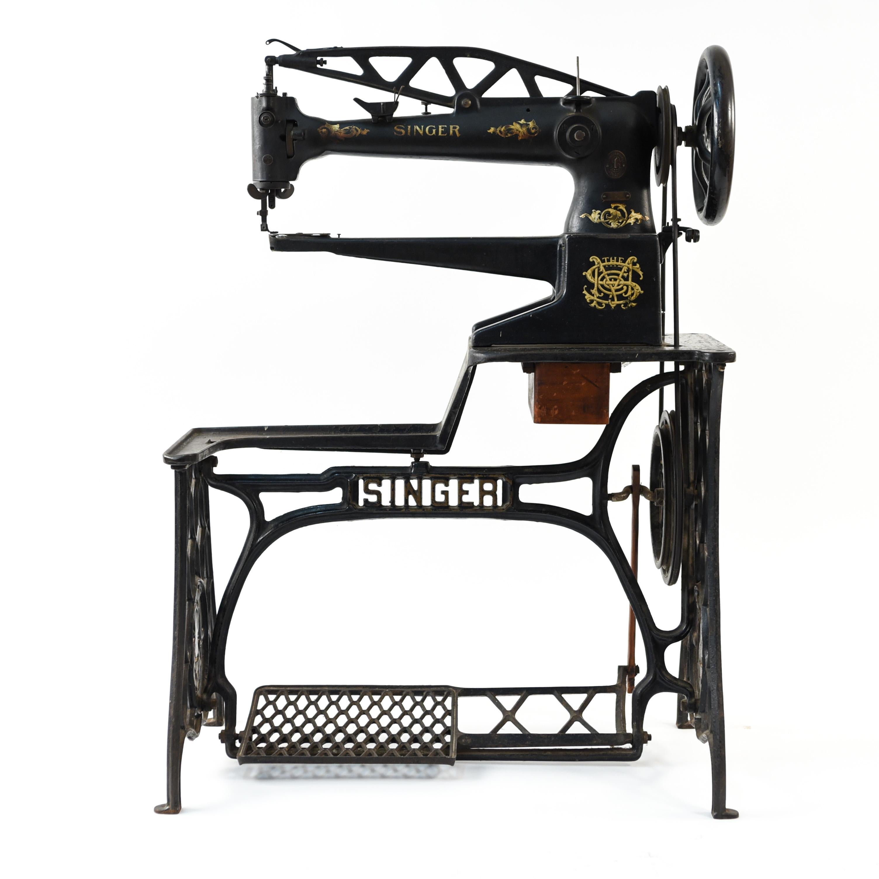 Add a piece of history to your interior with this antique singer leather stitching sewing machine.