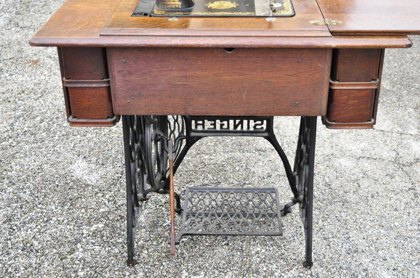 Antique Singer Sewing Machine Sphinx Model 127 Treadle Base 2