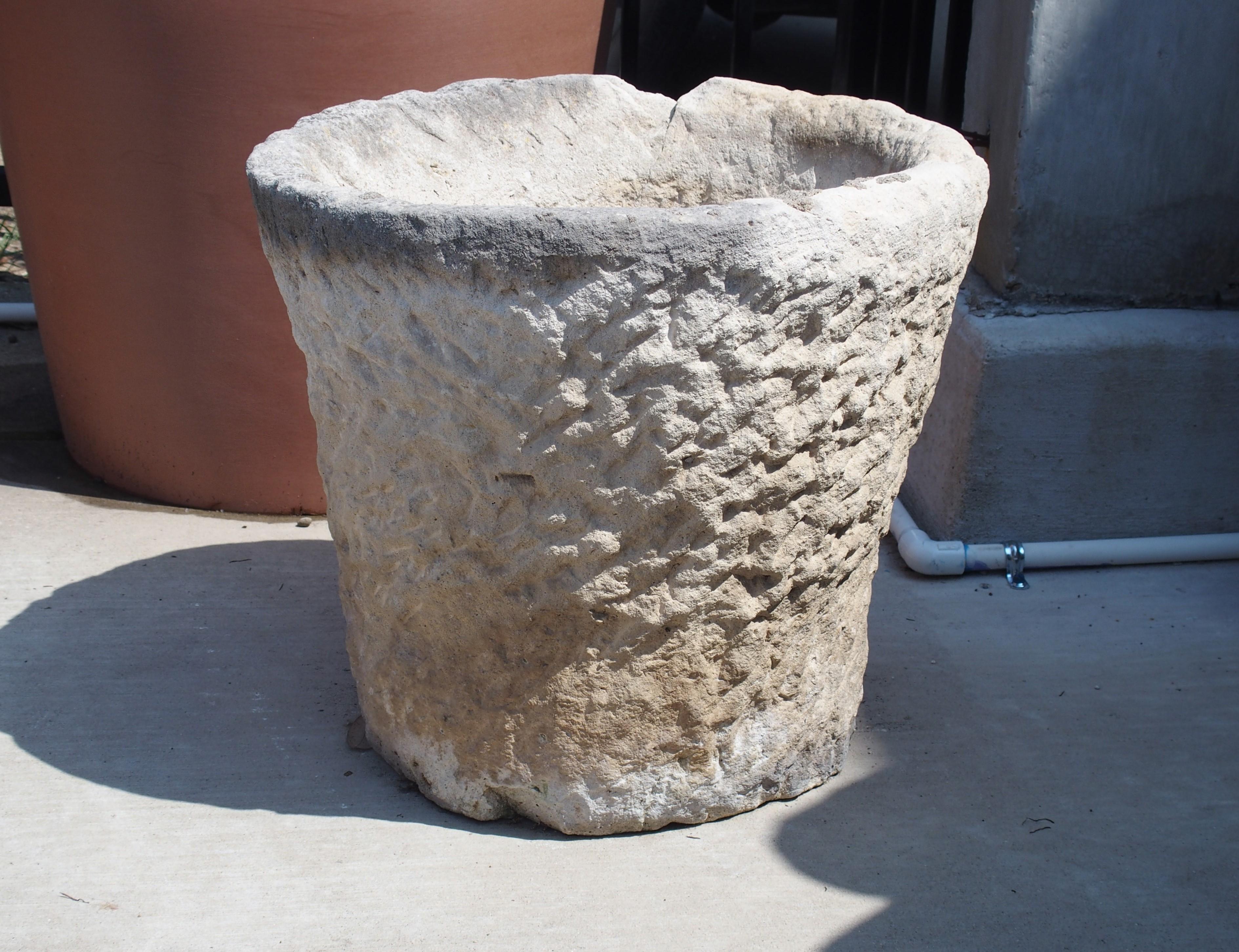 Antique Single Block Limestone Garden Pot from Italy, Circa 1900 2
