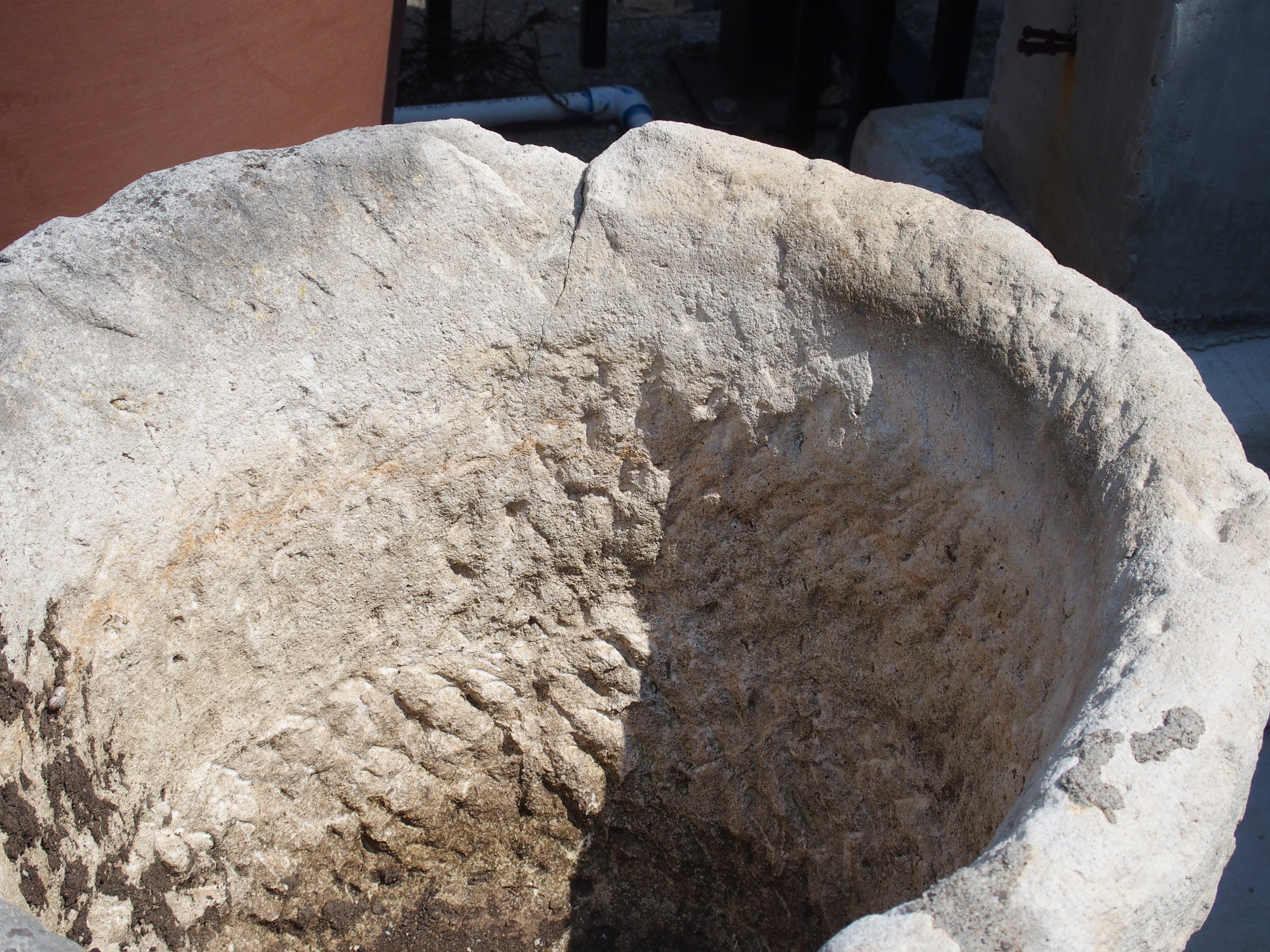 Italian Antique Single Block Limestone Garden Pot from Italy, Circa 1900