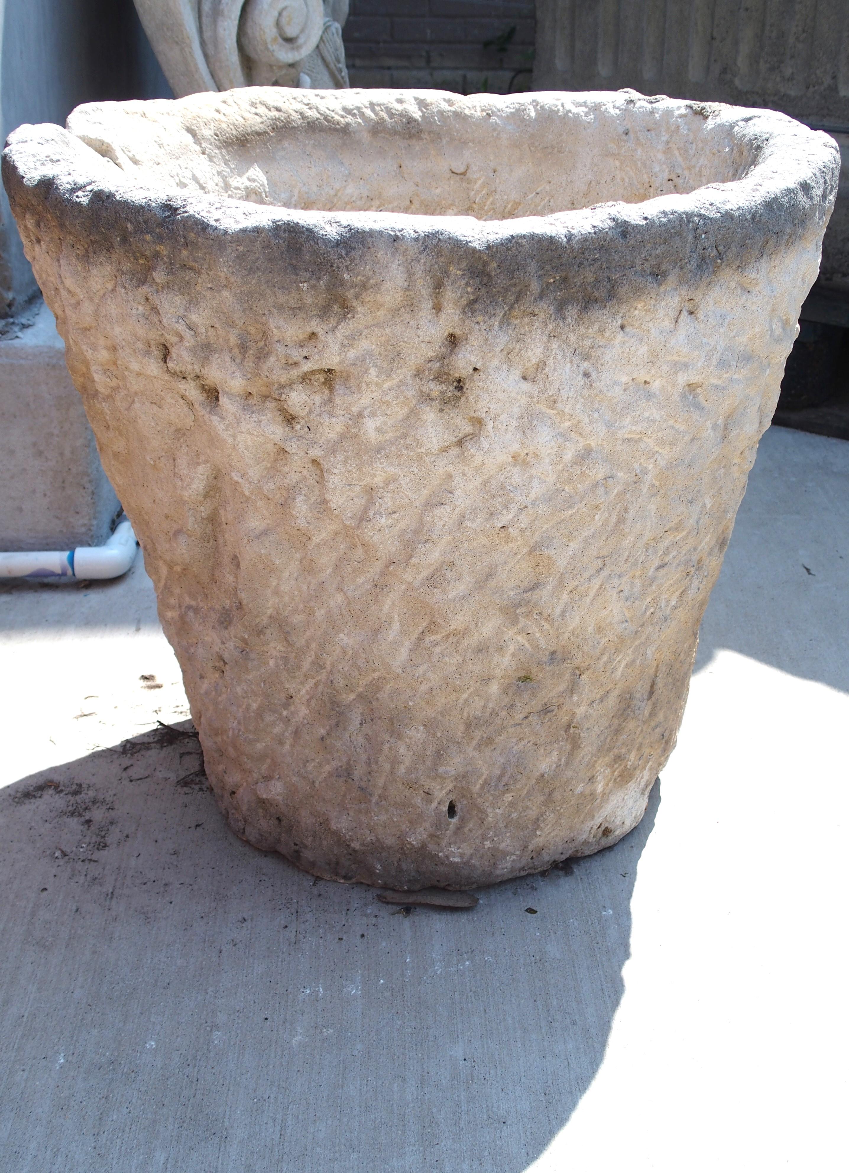 20th Century Antique Single Block Limestone Garden Pot from Italy, Circa 1900