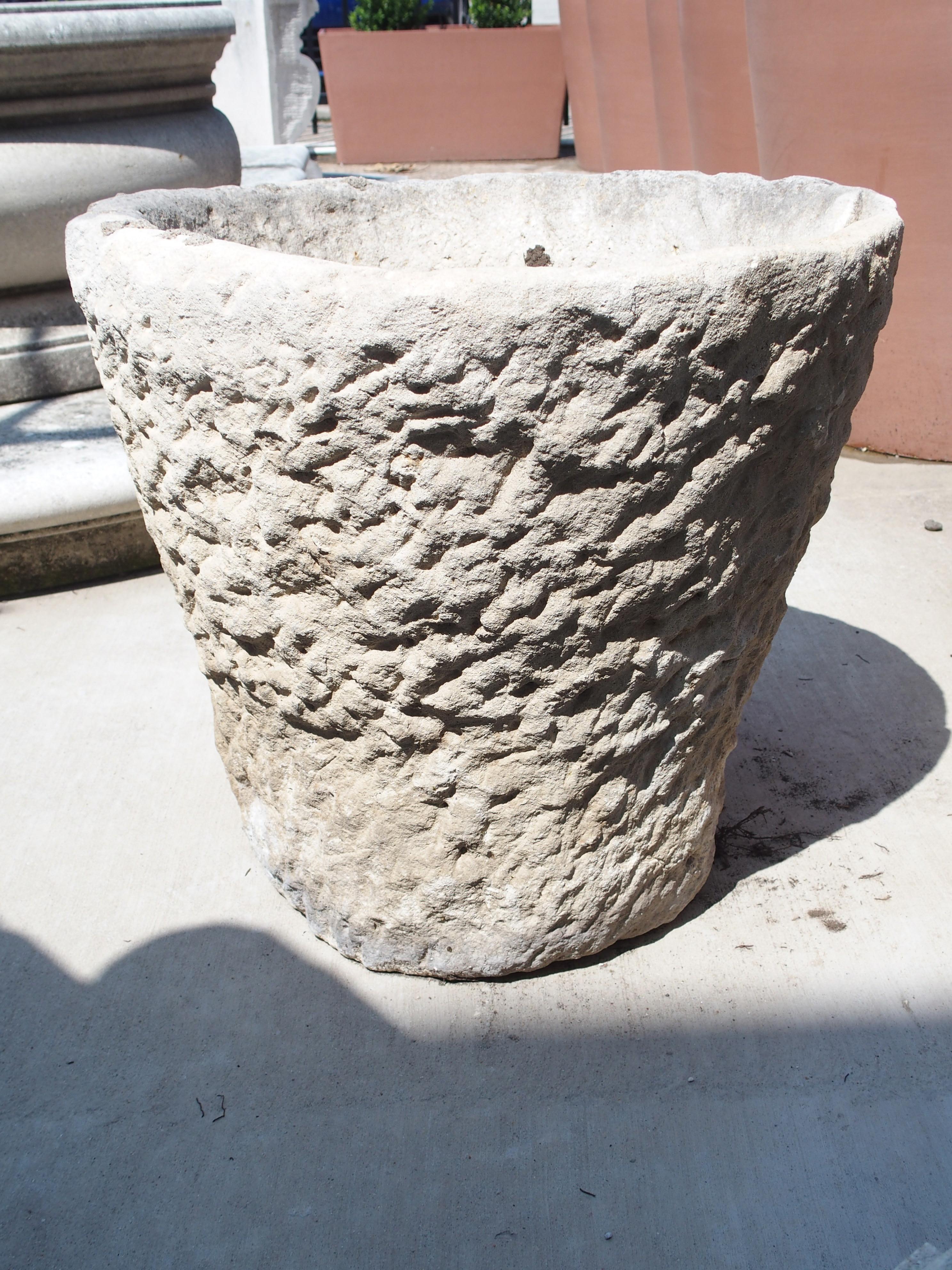 Stone Antique Single Block Limestone Garden Pot from Italy, Circa 1900