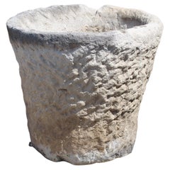 Antique Single Block Limestone Garden Pot from Italy, Circa 1900