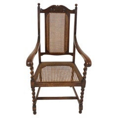 Antique Single Carved Oak Barley Twist Club/Hall Arm Chair, Scotland 1920