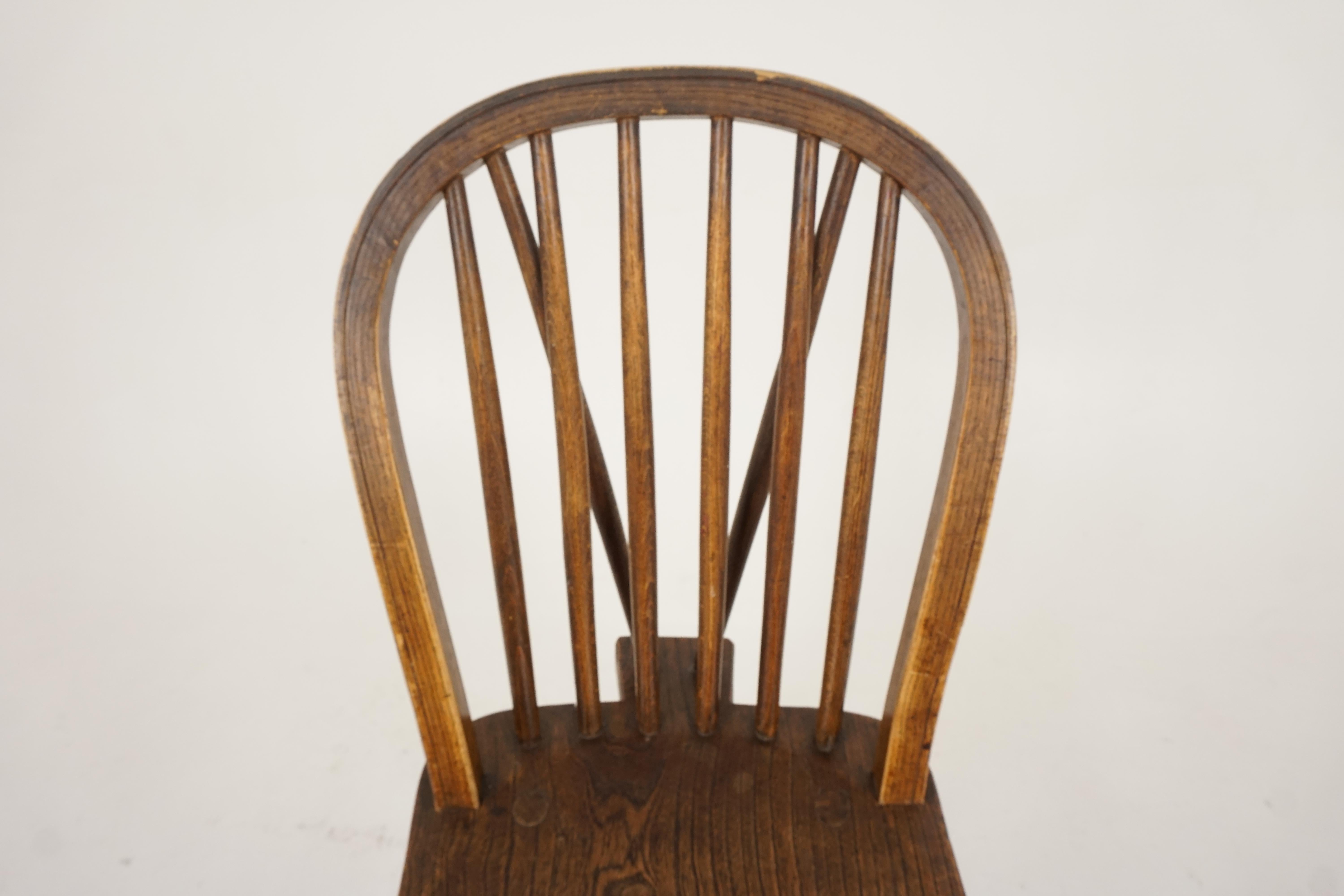 Hand-Crafted Antique Single Chair, Windsor Kitchen Chair, Elm and Ash, Scotland 1900, B2290