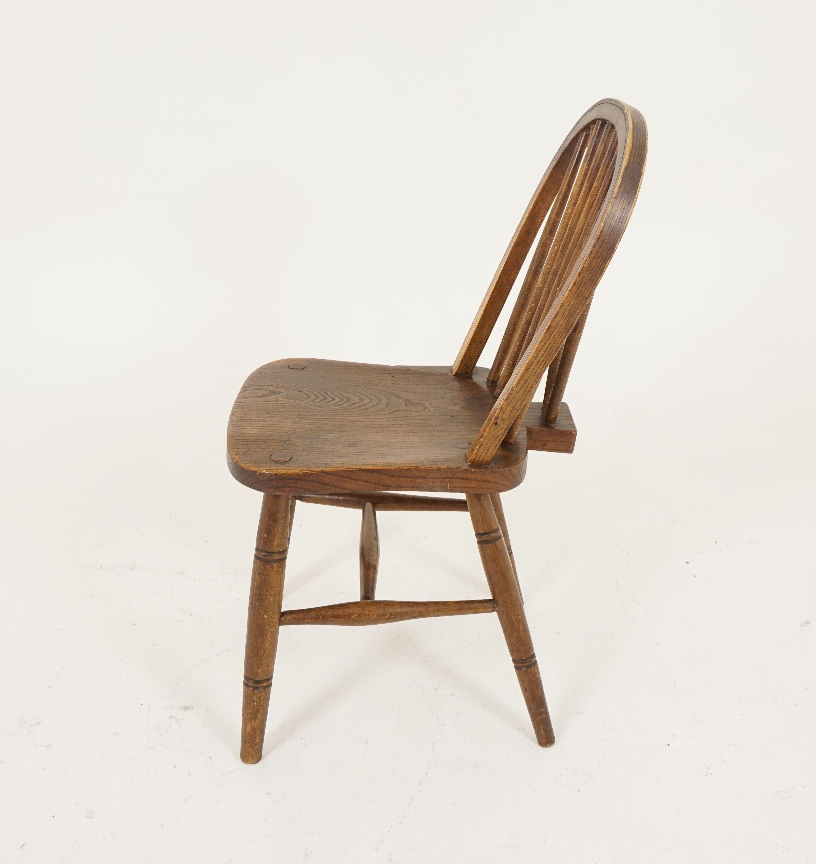 Antique Single Chair, Windsor Kitchen Chair, Elm and Ash, Scotland 1900, B2290 In Good Condition In Vancouver, BC