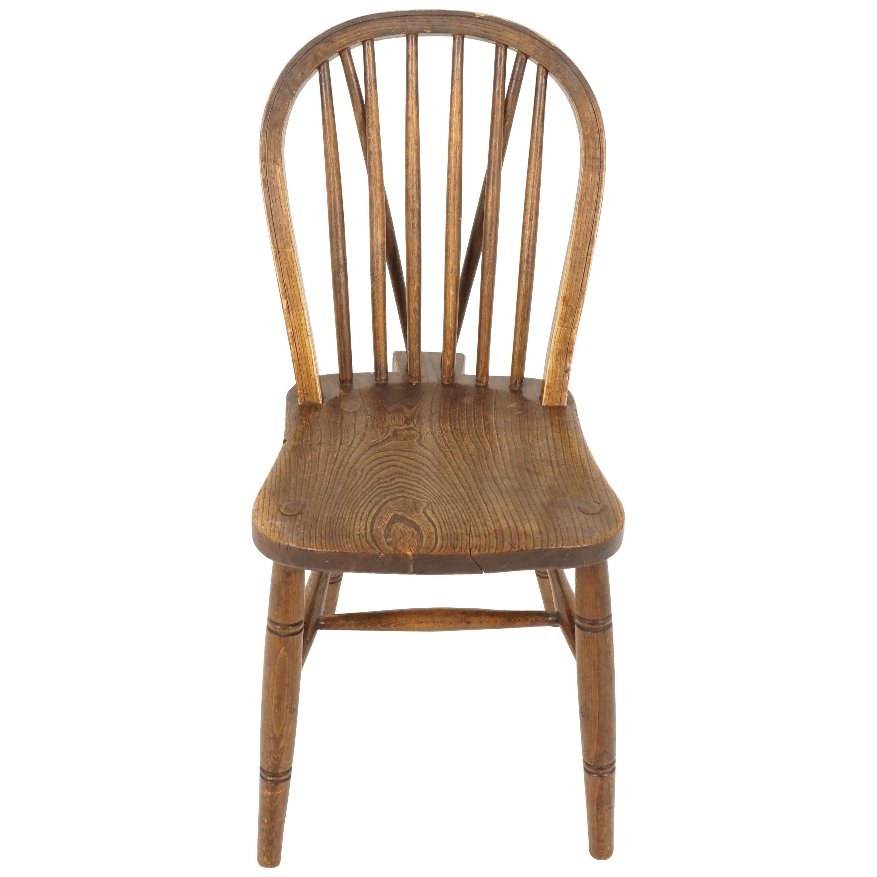 Antique Single Chair, Windsor Kitchen Chair, Elm and Ash, Scotland 1900, B2290