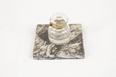 Antique Single Crystal Inkwell, with Lid, Marble Base, Scotland 1910, H298