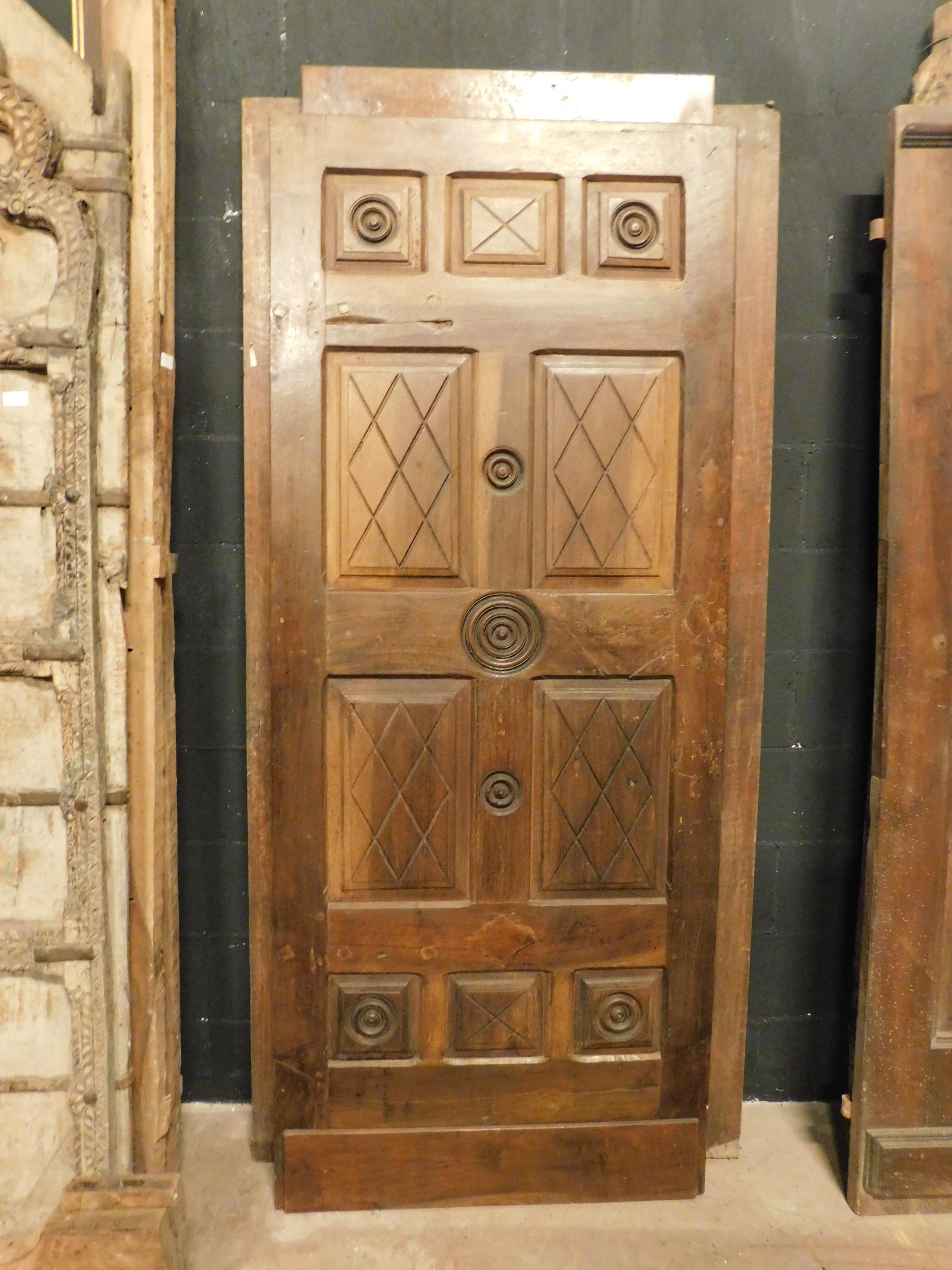 Hand-Carved Antique Single Door in Walnut with Engraved Panels, Late 19th Century For Sale