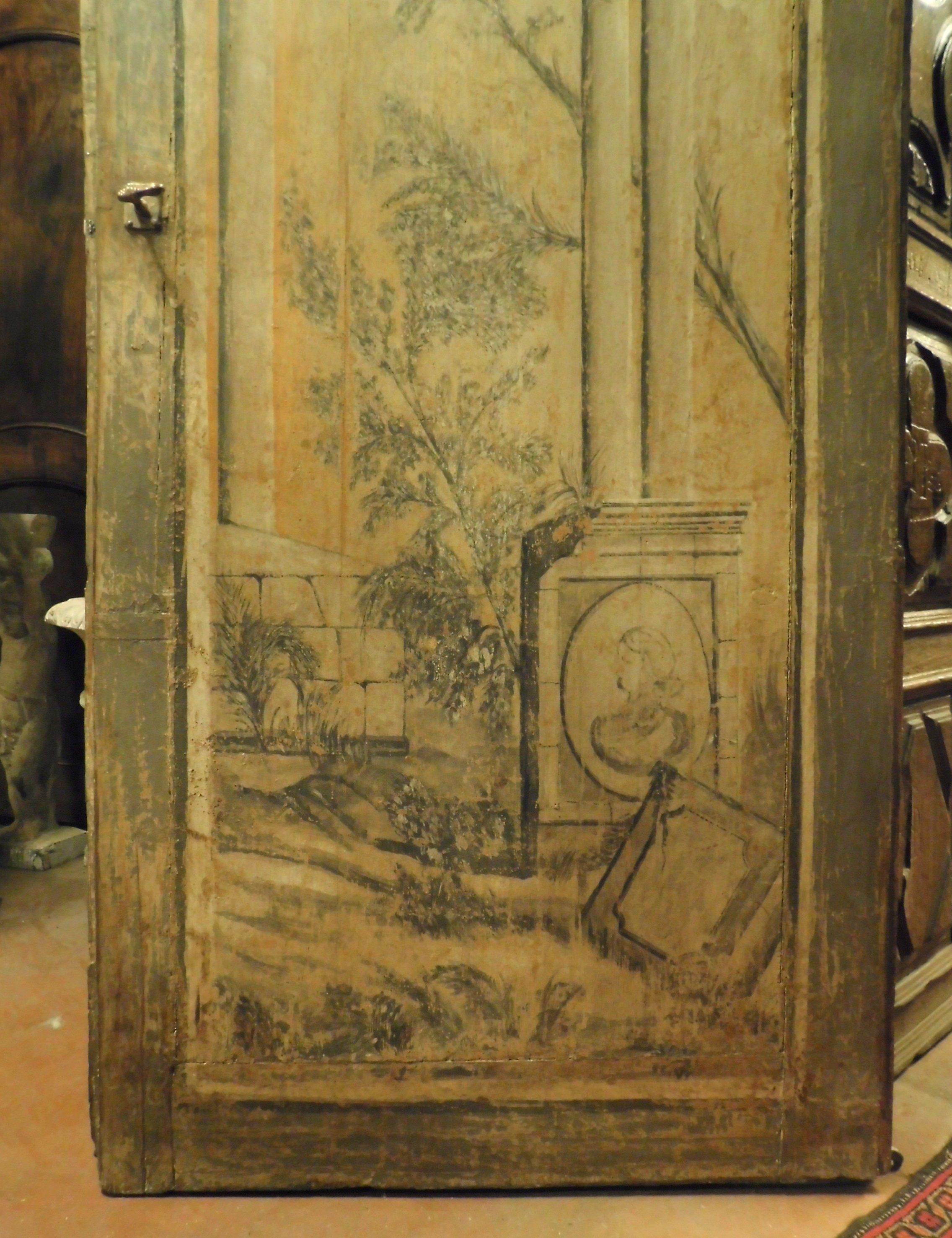 Hand-Painted Antique Single Door Painted with Classic Landscape Theme, 18th Century, Italy