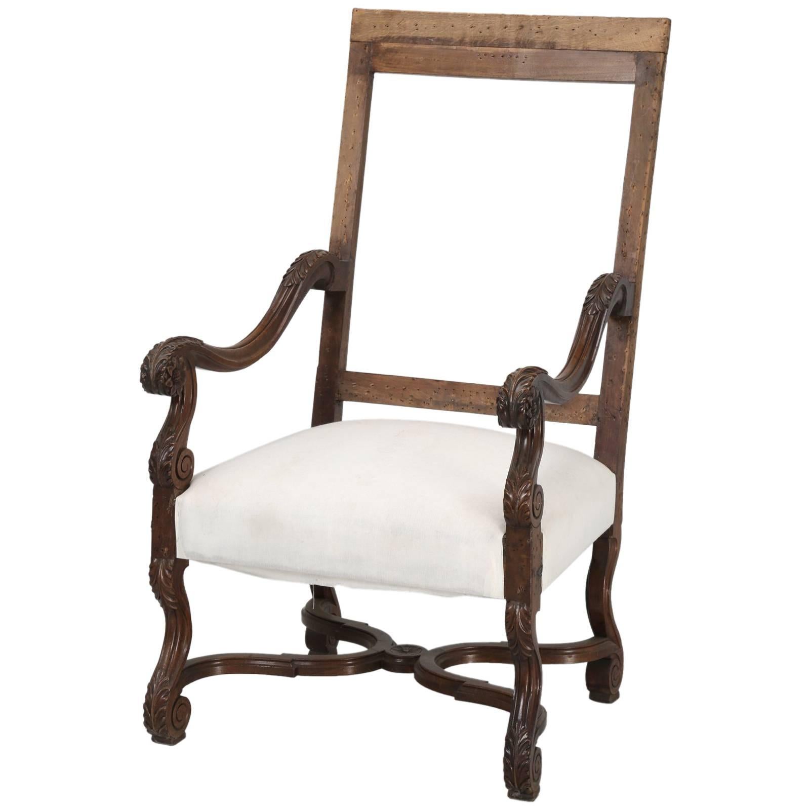 Antique Single French Armchair, Restored with Horsehair Padding