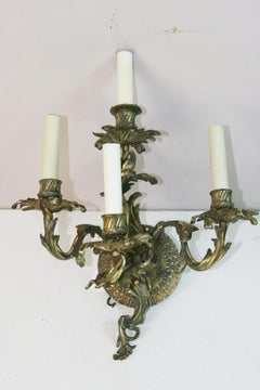 Antique French Bronze Baroque a quattro luci, una sconce singola