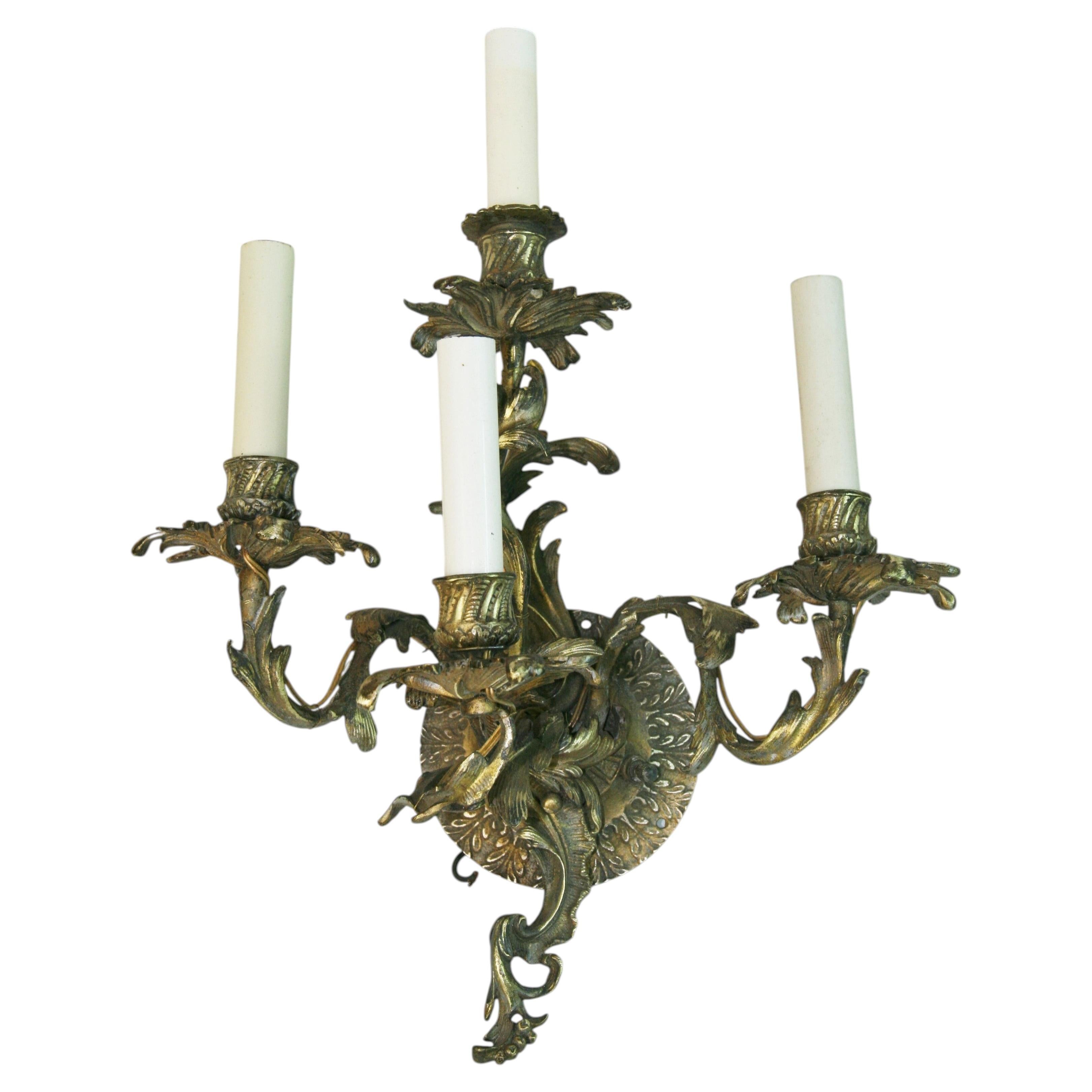 Antique French Baroque Bronze Four Light Sconce, 1939, Wandbeleuchtung im Angebot