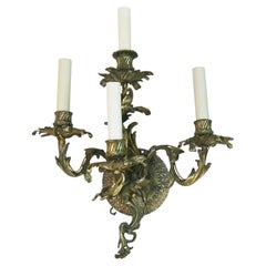 Antique French Bronze Baroque a quattro luci, una sconce singola