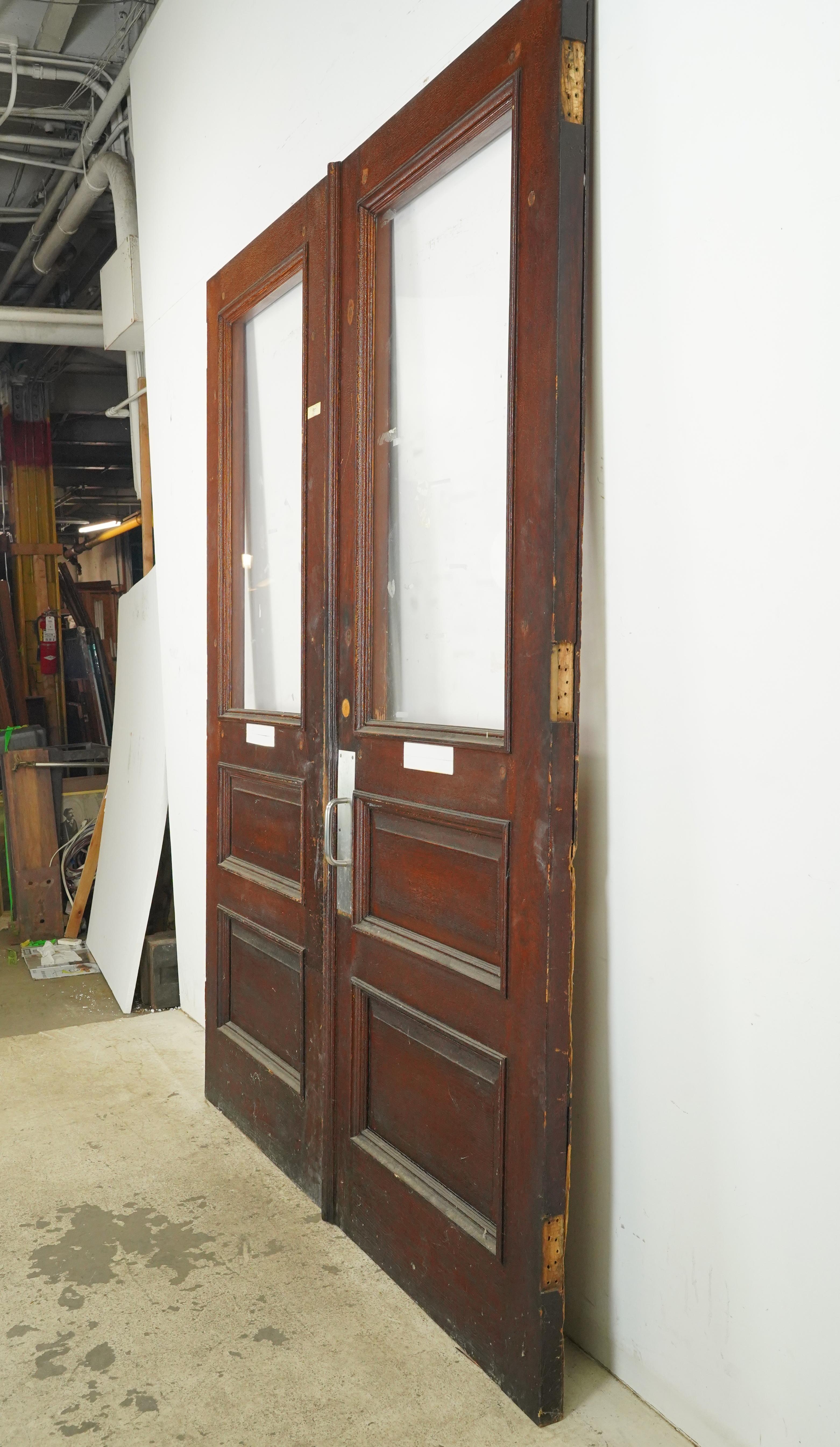 Antique Single Lite Chestnut Double Doors 93.125 x 69.625 in. In Good Condition For Sale In New York, NY