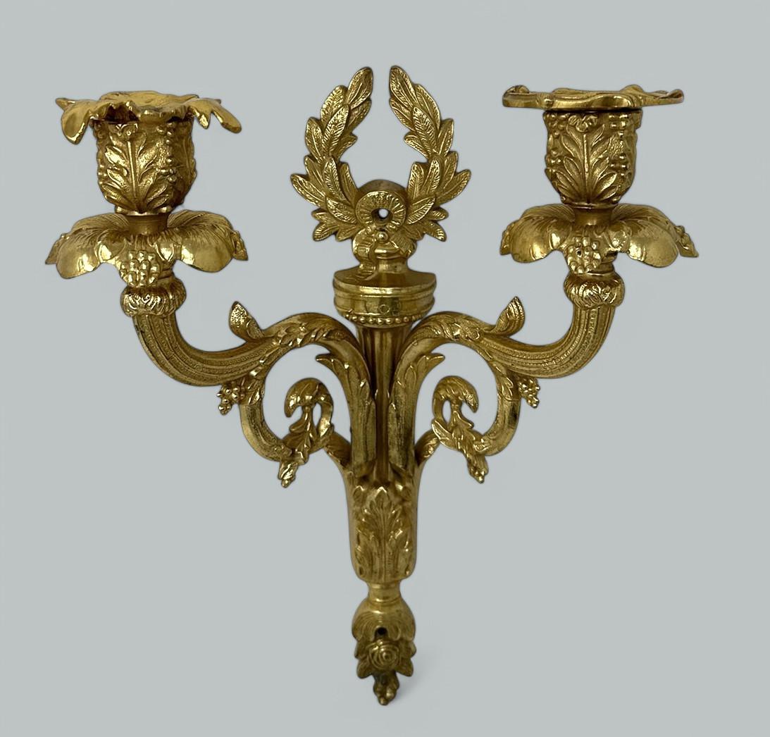Vittoriano Antico Singolo Ormolu Bronzo dorato Twin Light Wall Candle Sconce Applique 19 ° Ct in vendita