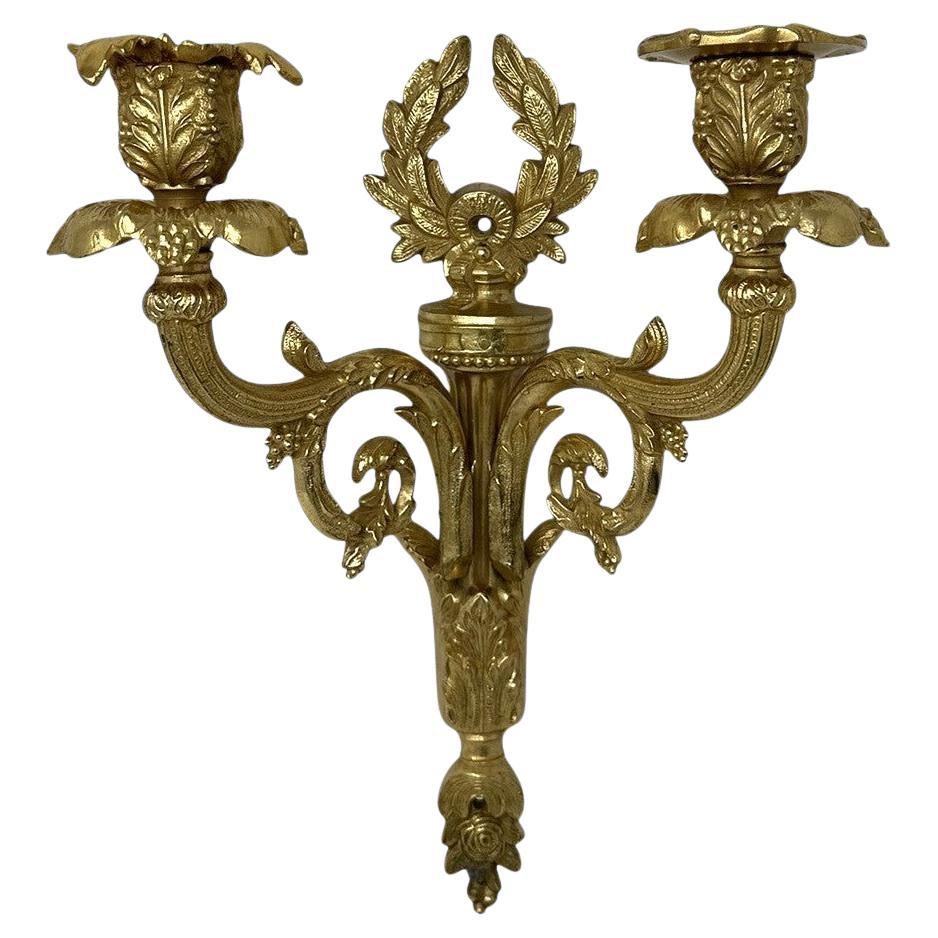 Antique Single Ormolu Gilt Bronze Twin Light Wall Candle Sconce Applique 19th Ct