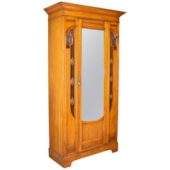 Antique Single Wardrobe, Satinwood, English, Compactum, Art Nouveau, circa 1920