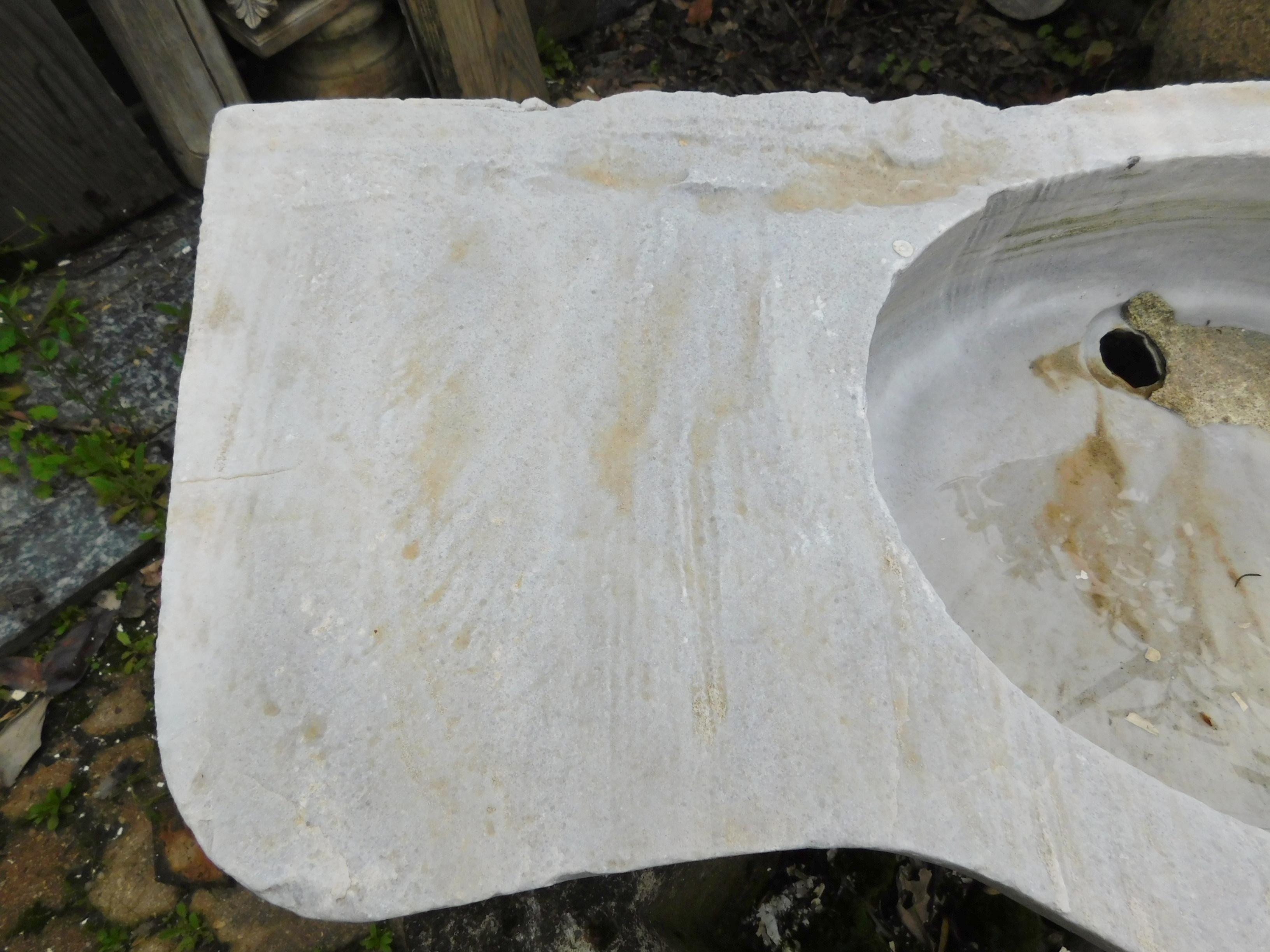 Hand-Carved Antique Sink in Gray Marble, 19th Century Italy Genoa