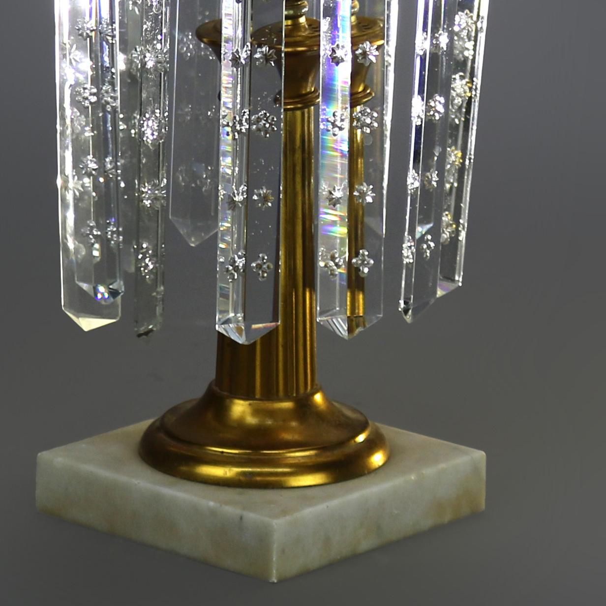 19th Century Antique Sinumbra Argand Brass and Crystal Solar Lamp C1840