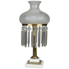 Antique Sinumbra Style Gilt Metal and Marble Base Table Lamp with Prisms