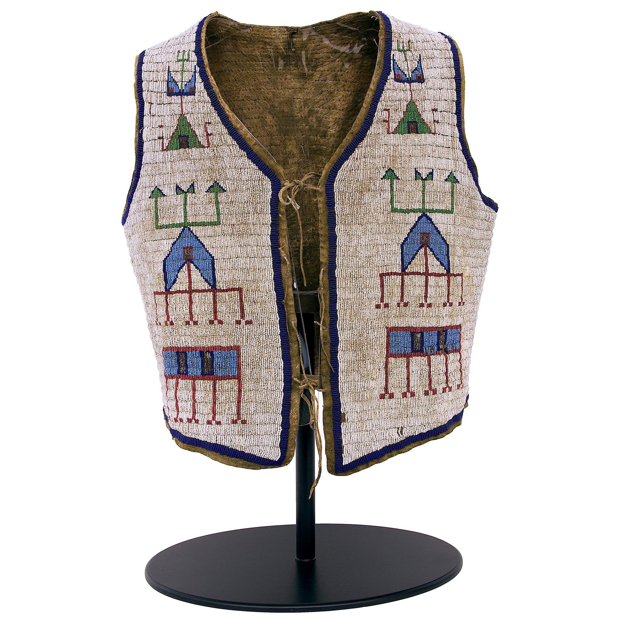 Antique Sioux 'Plains' Beaded Vest with Stand, 19th Century Native American Art