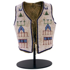 Antique Sioux 'Plains' Beaded Vest with Stand, 19th Century Native American Art