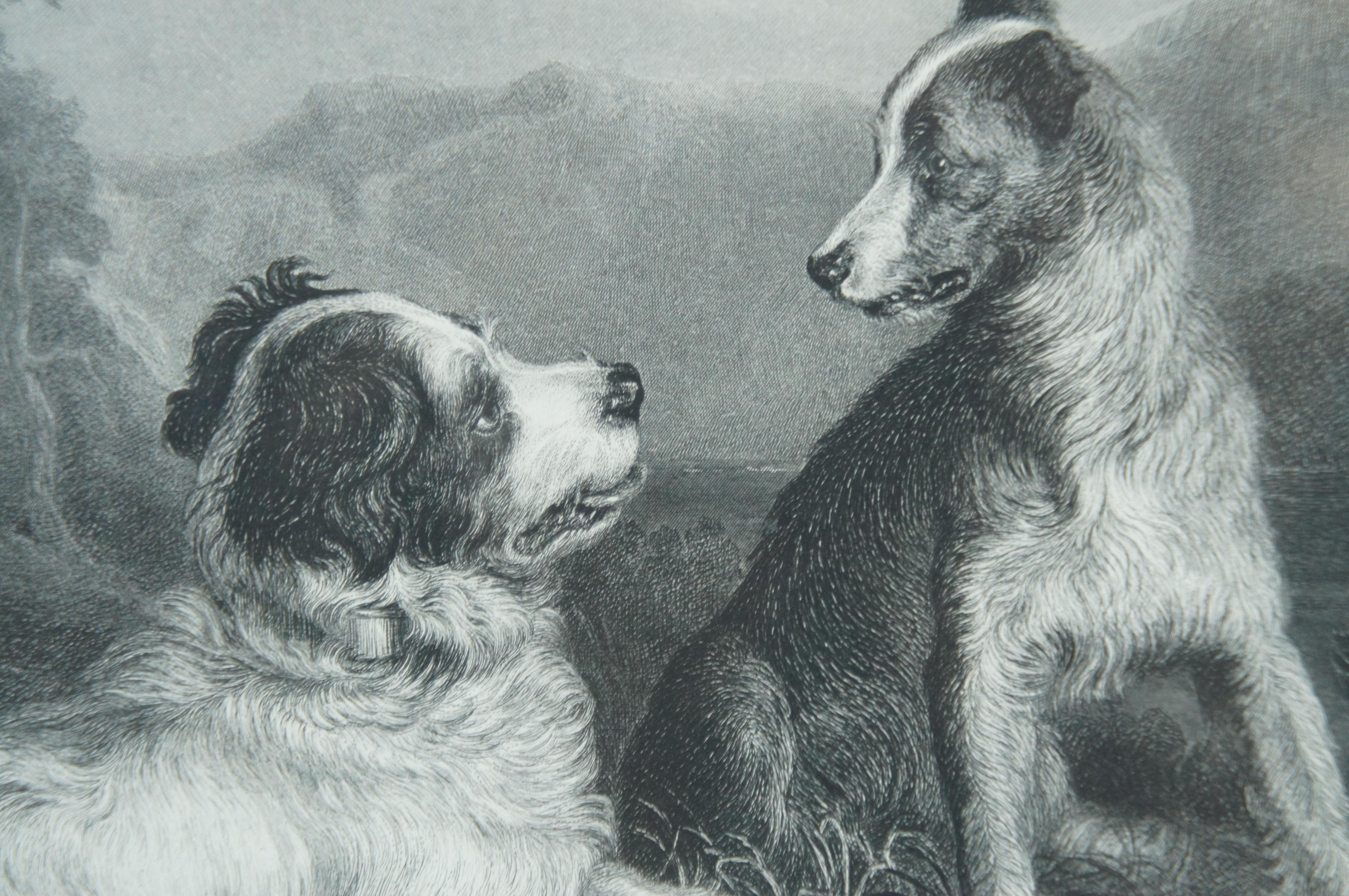 Antique Sir Edwin Landseer The Twa Dogs Collie Newfoundland Engraving 18