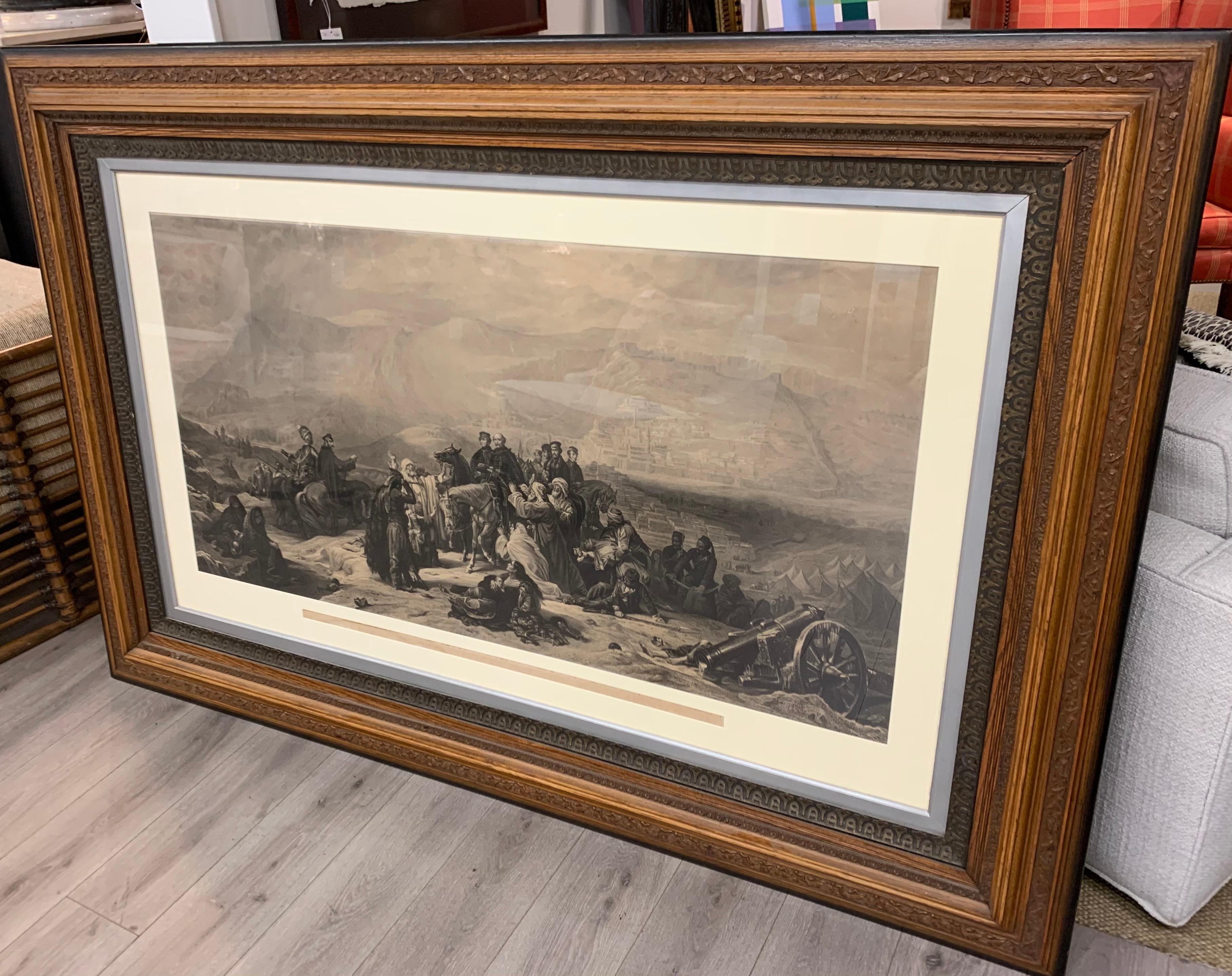 Almost six feet wide framed etching. The frame is heavy wood and there is a plastic cover to protect
etching. The piece of art is titles 