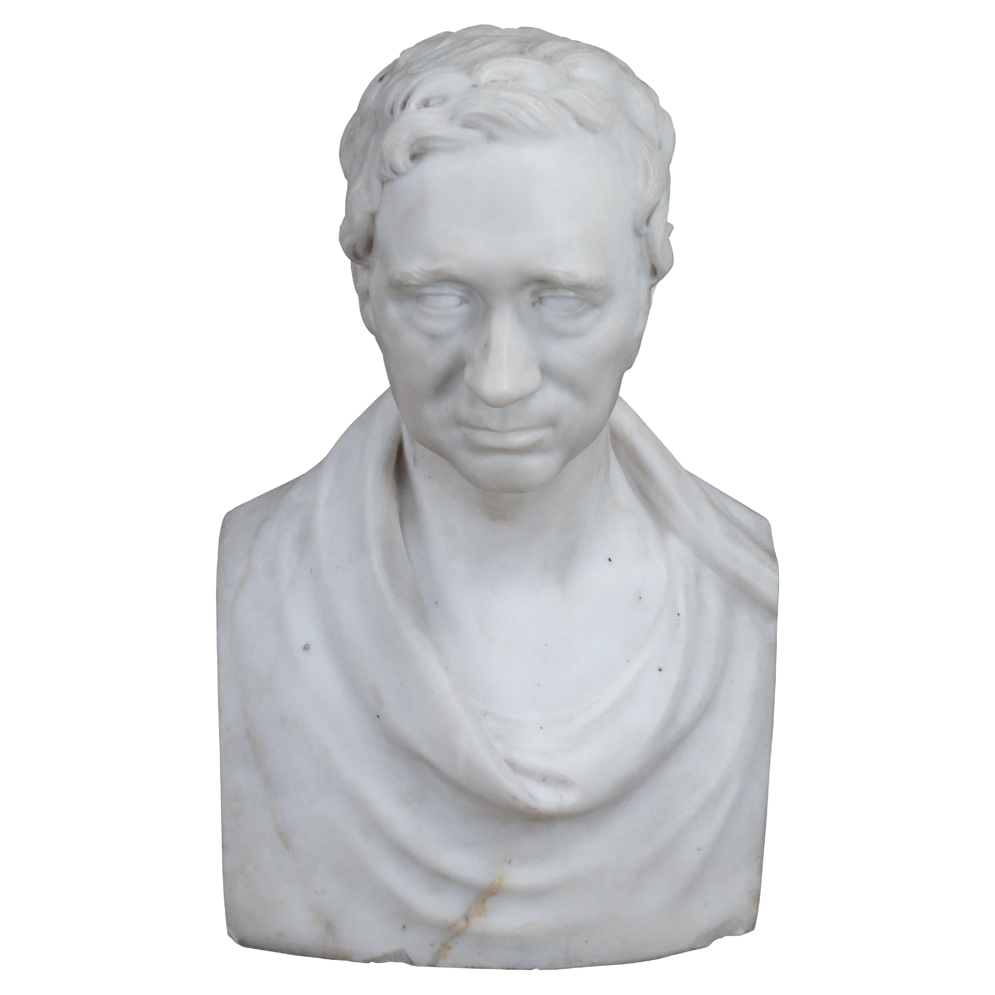 Antique Sir Isaac Newton European Marble Bust Sculpture Statue Gentleman 23" For Sale
