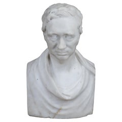 Ancienne statue de gentleman 23 po. de Sir Isaac Newton avec buste en marbre européen