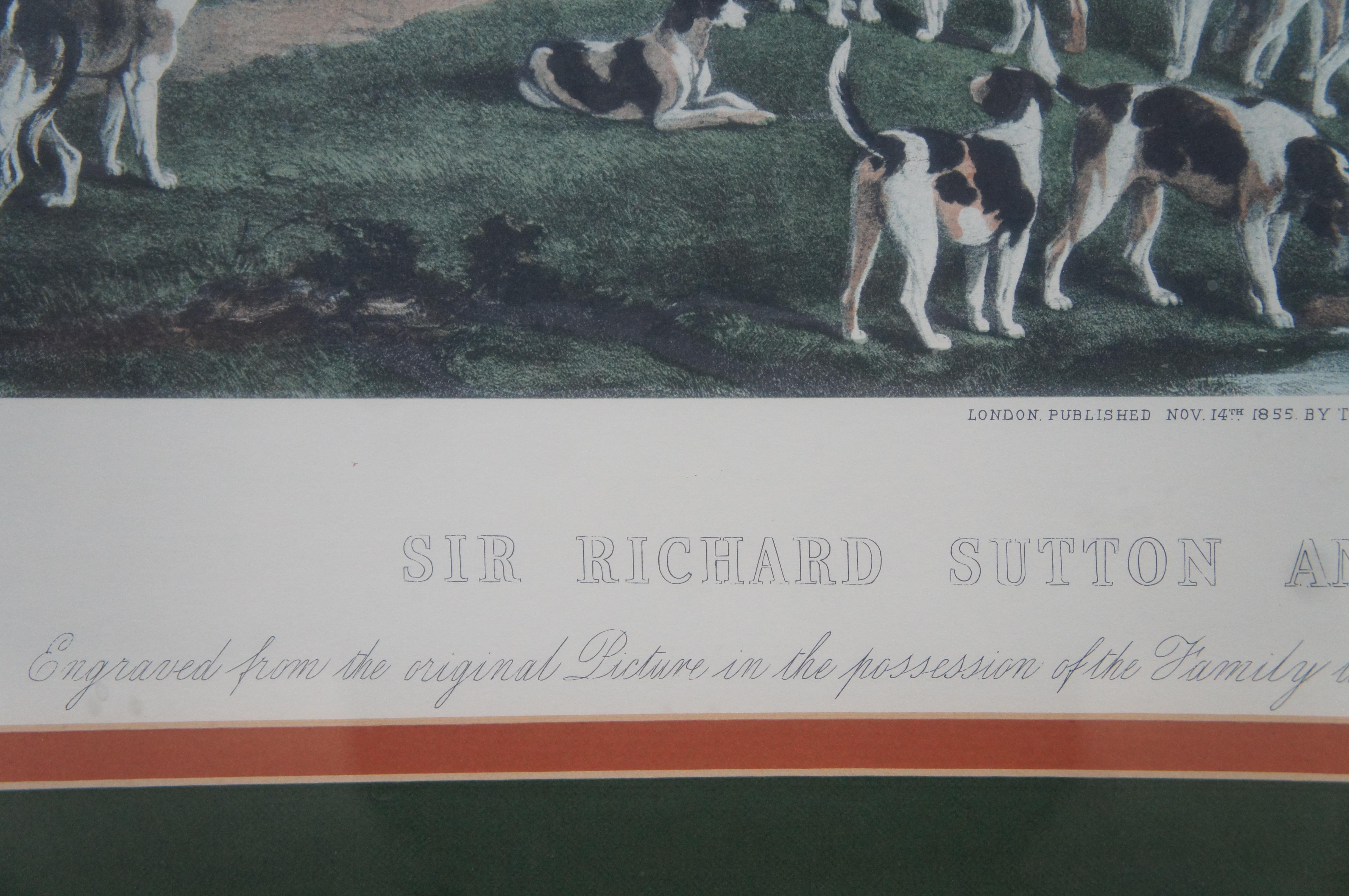 Antique Sir Richard Sutton Quorn Hounds Colored Fox Hunt Engraving Bromley For Sale 1