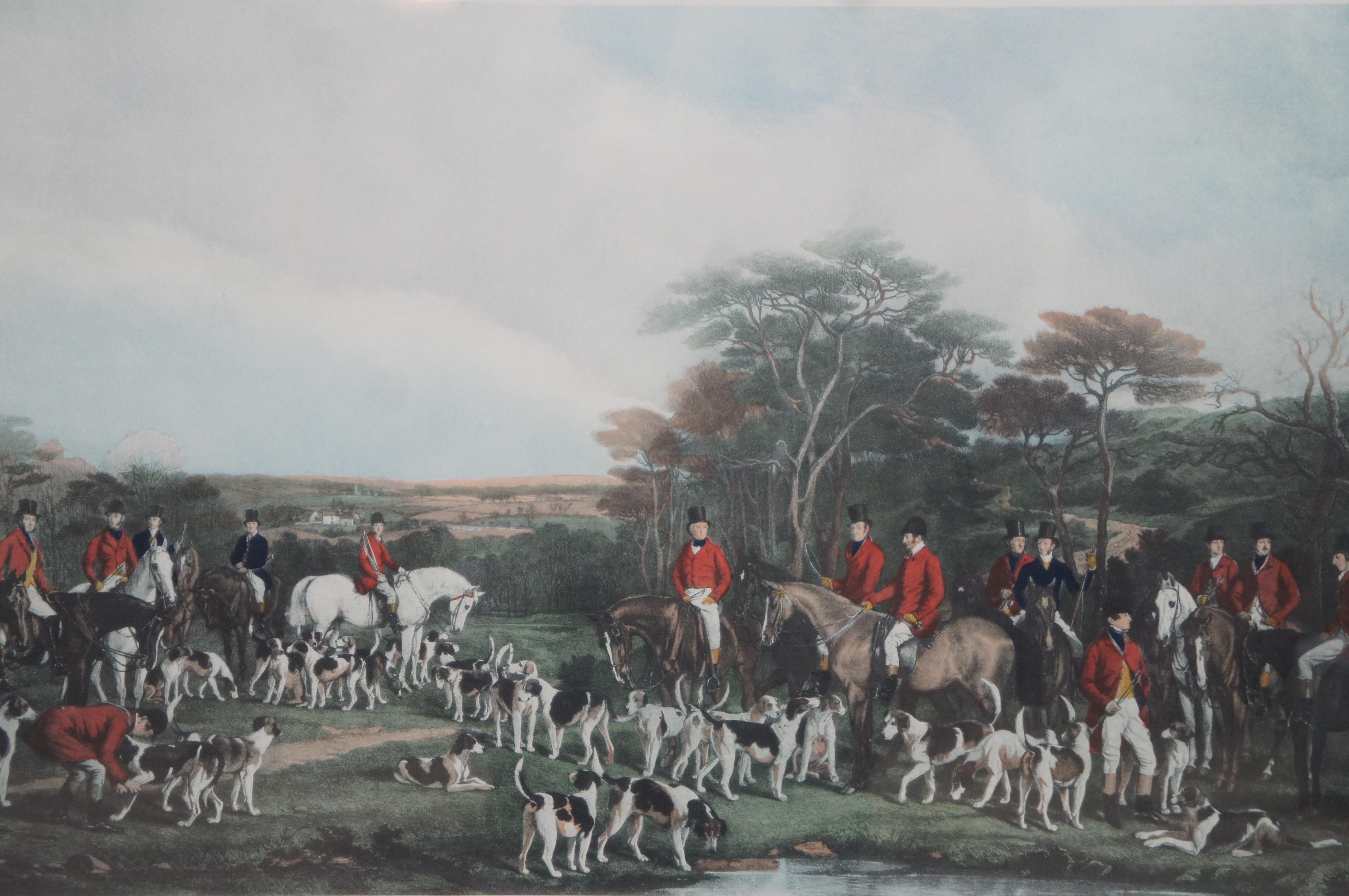 British Colonial Antique Sir Richard Sutton Quorn Hounds Colored Fox Hunt Engraving Bromley For Sale