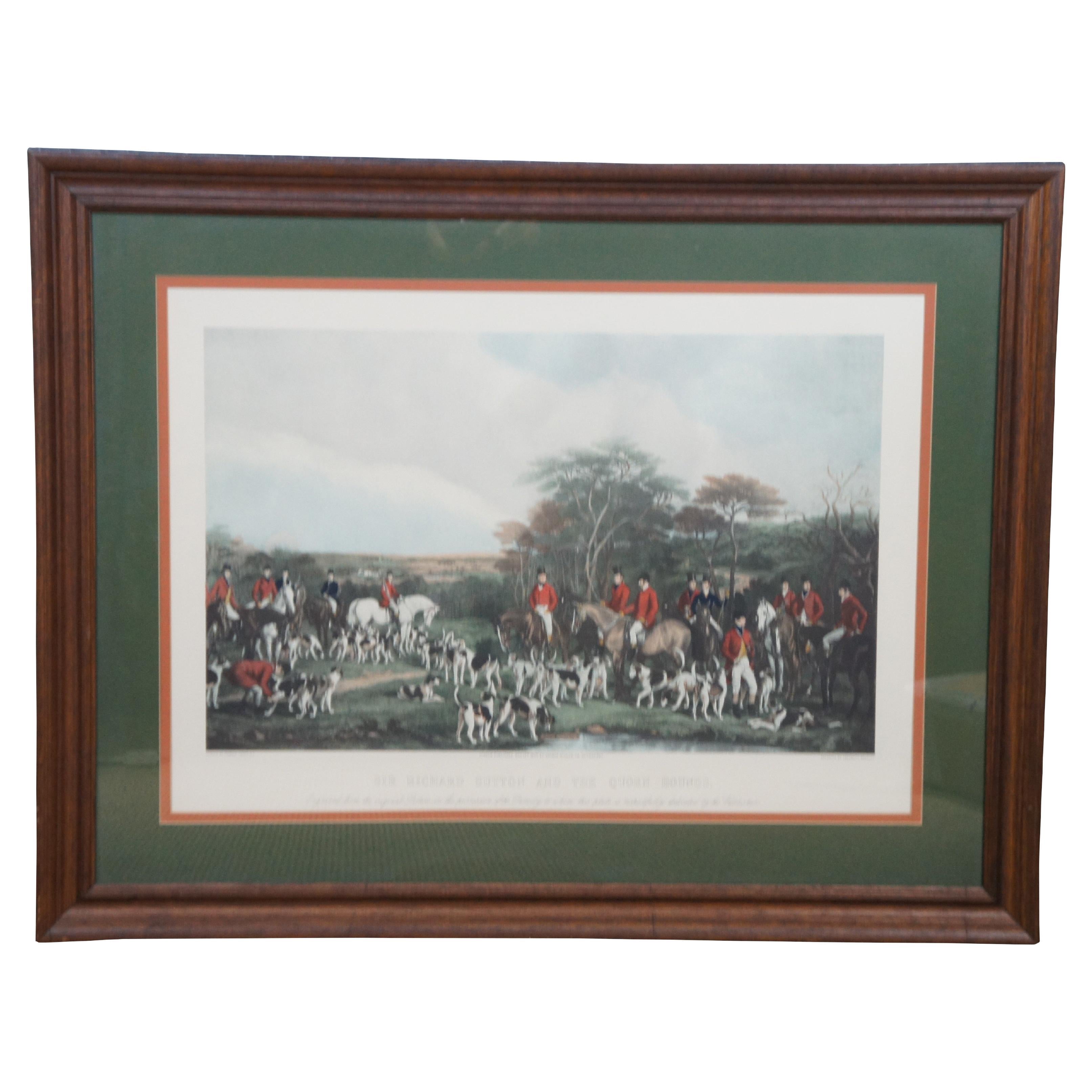 Antique Sir Richard Sutton Quorn Hounds Colored Fox Hunt Engraving Bromley For Sale