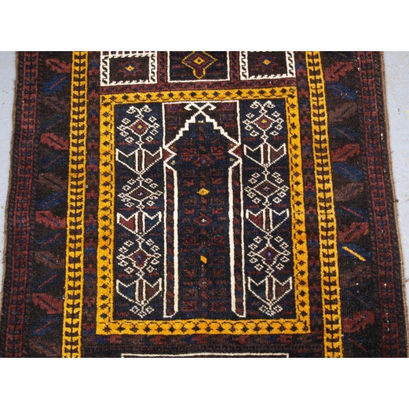 20th Century Antique Sistan Baluch Three Mihrab Prayer Rug For Sale