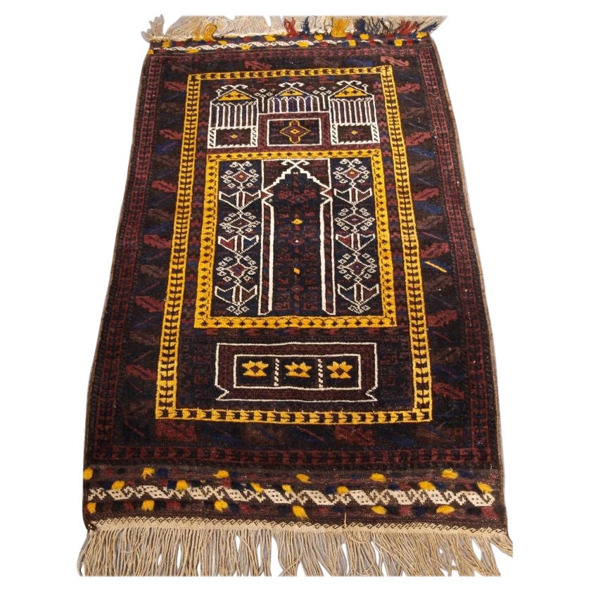 Ancien tapis de prière Sistan Baluch Three Mihrab ancien