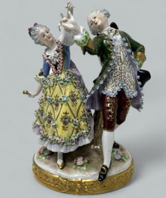 Antique Sitzendorf German Porcelain China Dancing Male Female Figure Group 19Ct