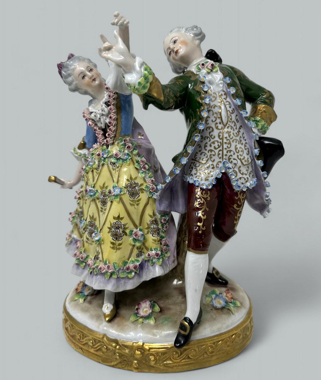 Antique Sitzendorf German Porcelain China Dancing Male Female Figure Group 19Ct Bon état à Dublin, Ireland